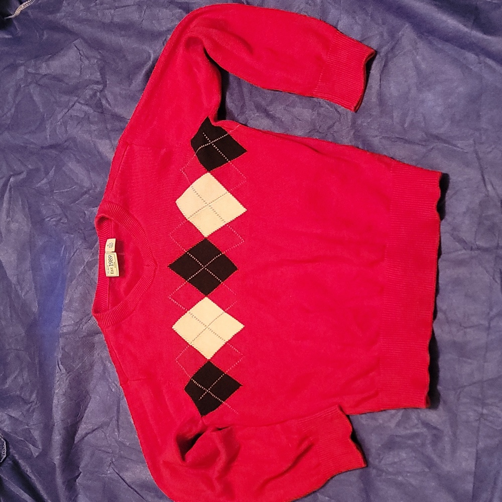 Children's Place Sweater Red V-Neck Diamond Pattern Kid's S 5/6